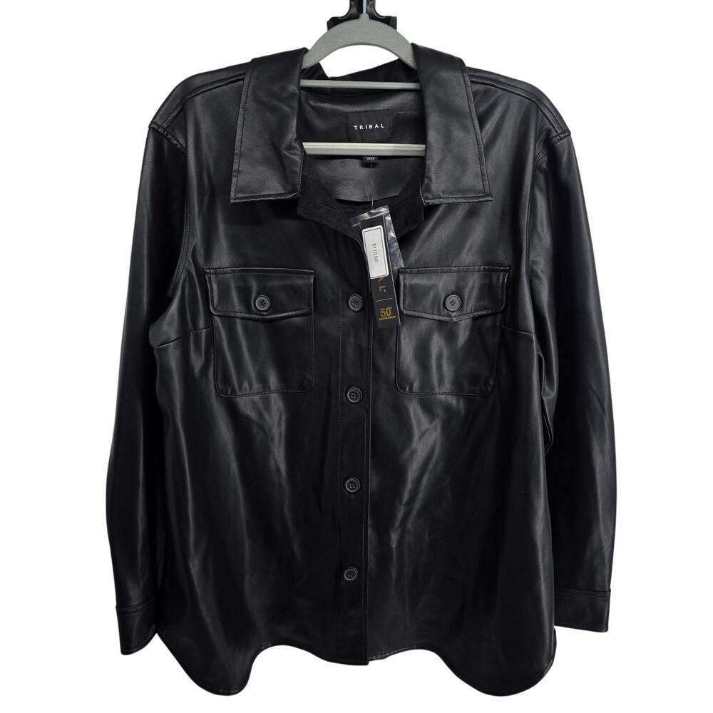 Tribal NEW Faux Leather Black Shacket Size XL